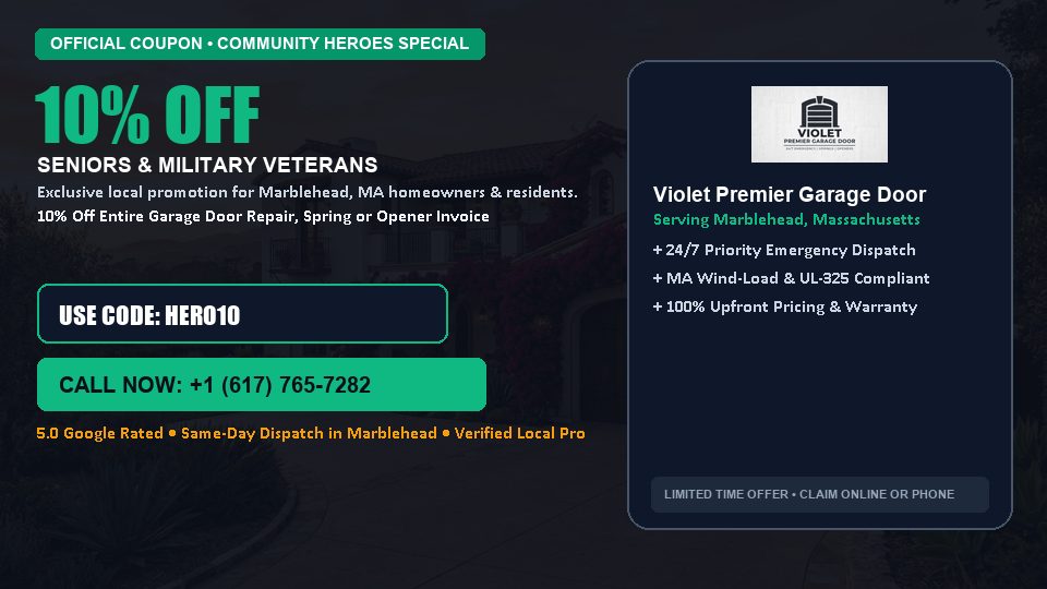 Violet Premier Garage Door 10% OFF Seniors & Military Veterans in Marblehead, MA